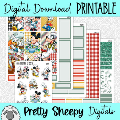 Chef Mickey Printable Planner Stickers PNG Digital Download Weekly Vertical Kit