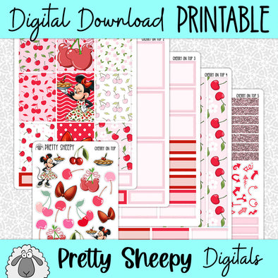 Cherry on Top Printable Planner Stickers PNG Digital Download Weekly Vertical Kit