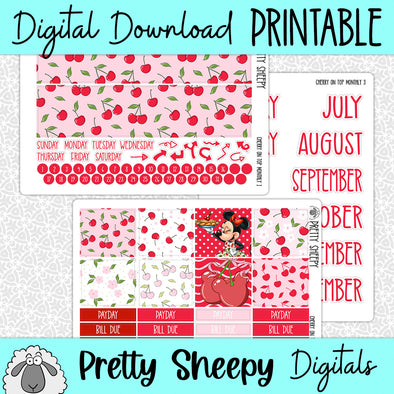Cherry on Top Printable Planner Stickers PNG Digital Download Monthly Kit