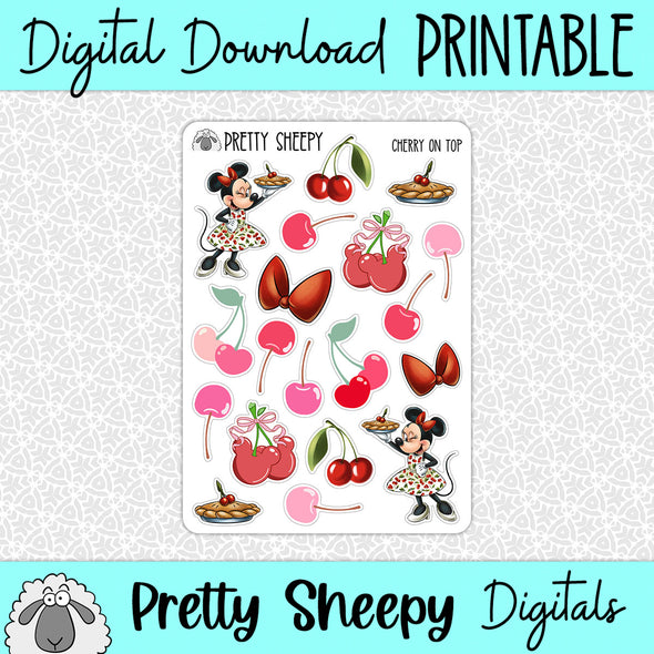 Cherry on Top Printable Stickers PNG Digital Download
