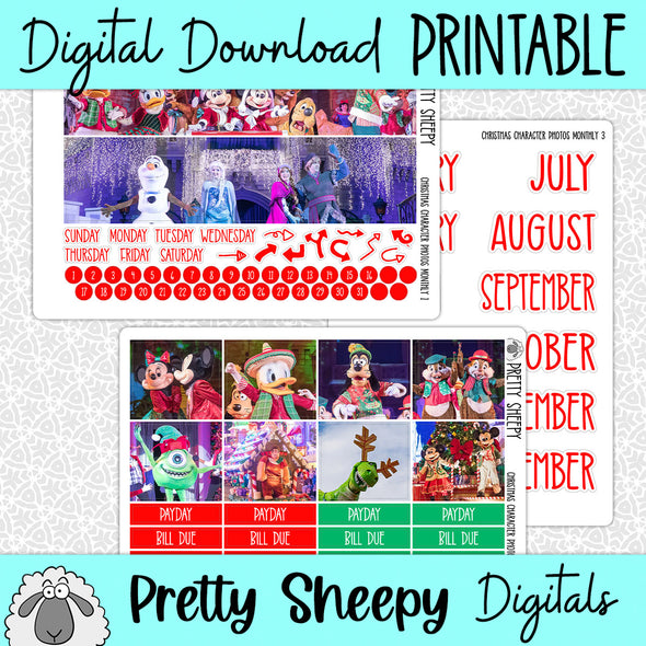 Christmas Character Photos Printable Planner Stickers PNG Digital Download Monthly Kit