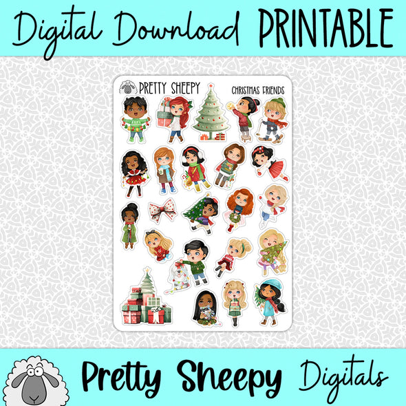 Christmas Friends Printable Stickers PNG Digital Download