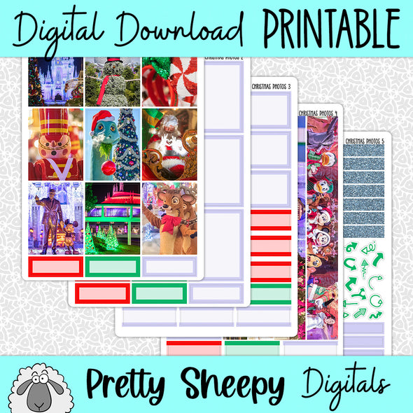 Christmas Photos Printable Planner Stickers PNG Digital Download Weekly Vertical Kit