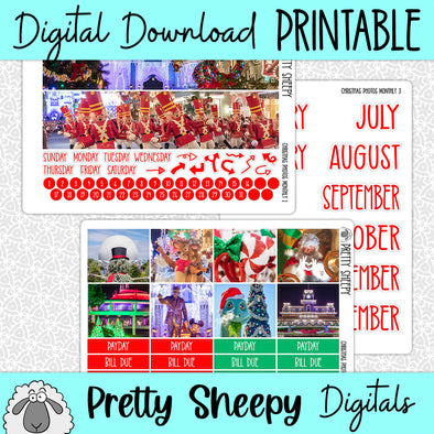 Christmas Photos Printable Planner Stickers PNG Digital Download Monthly Kit