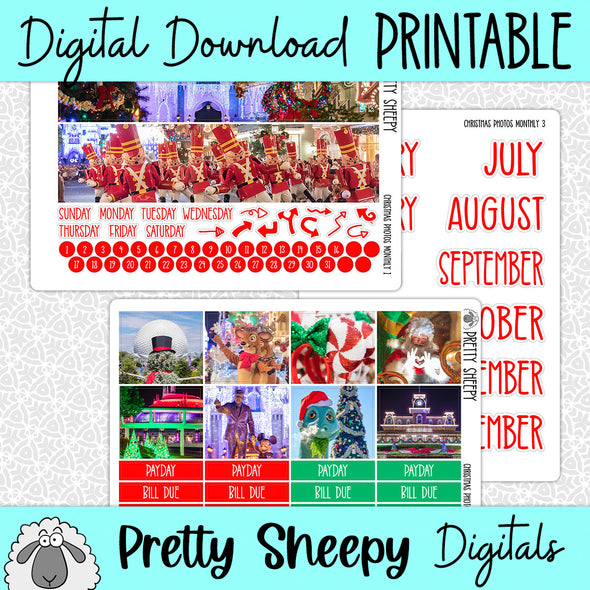 Christmas Photos Printable Planner Stickers PNG Digital Download Monthly Kit