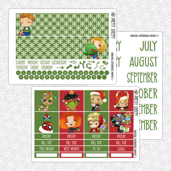 Christmas Superheroes Monthly Kit for EC Planner | Monthly Planner Stickers