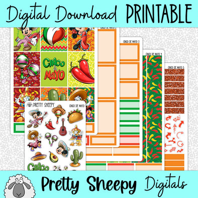 Cinco de Mayo Printable Planner Stickers PNG Digital Download Weekly Vertical Kit