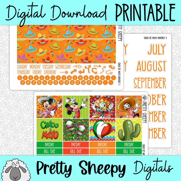 Cinco de Mayo Printable Planner Stickers PNG Digital Download Monthly Kit