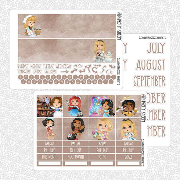 Cleaning Princesses Monthly Kit for EC Planner | Monthly Planner Stickers