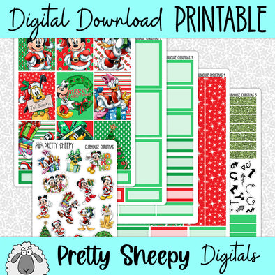 Clubhouse Christmas Printable Planner Stickers PNG Digital Download Weekly Vertical Kit