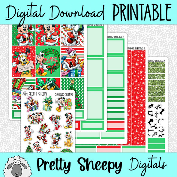 Clubhouse Christmas Printable Planner Stickers PNG Digital Download Weekly Vertical Kit