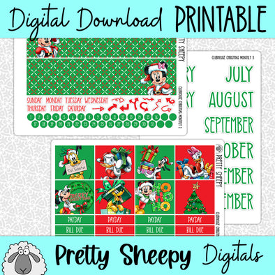 Clubhouse Christmas Printable Planner Stickers PNG Digital Download Monthly Kit