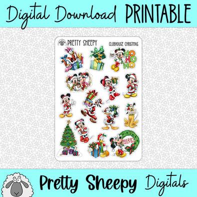 Clubhouse Christmas Printable Stickers PNG Digital Download