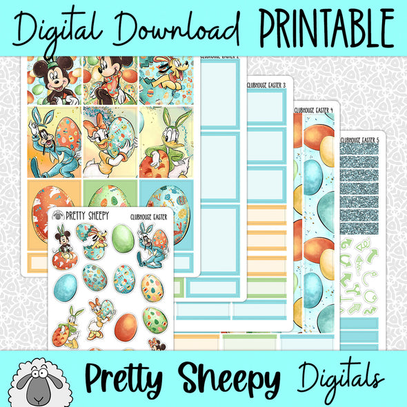 Clubhouse Easter Printable Planner Stickers PNG Digital Download Weekly Vertical Kit