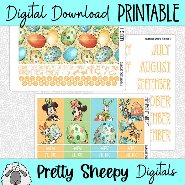 Clubhouse Easter Printable Planner Stickers PNG Digital Download Monthly Kit