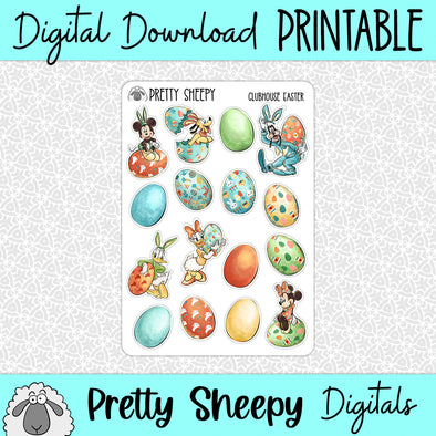 Clubhouse Easter Printable Stickers PNG Digital Download