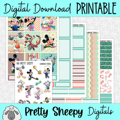 Clubhouse Fitness Printable Planner Stickers PNG Digital Download Weekly Vertical Kit