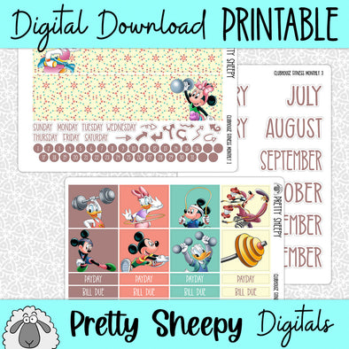 Clubhouse Fitness Printable Planner Stickers PNG Digital Download Monthly Kit