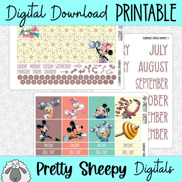 Clubhouse Fitness Printable Planner Stickers PNG Digital Download Monthly Kit