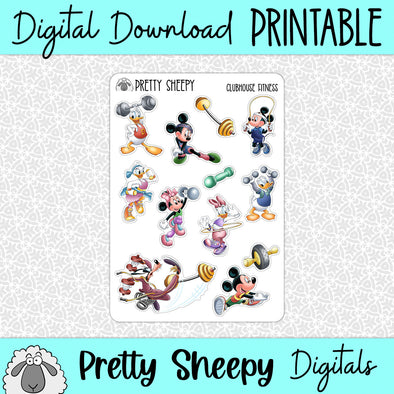 Clubhouse Fitness Printable Stickers PNG Digital Download