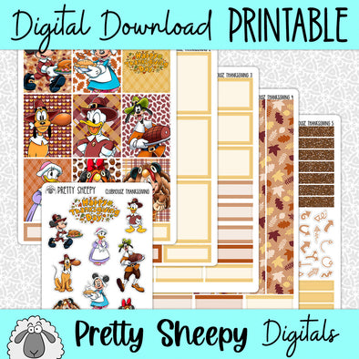 Clubhouse Thanksgiving Printable Planner Stickers PNG Digital Download Weekly Vertical Kit