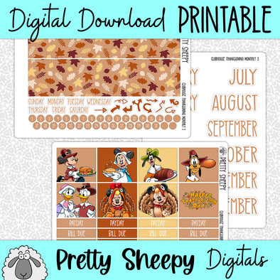 Clubhouse Thanksgiving Printable Planner Stickers PNG Digital Download Monthly Kit