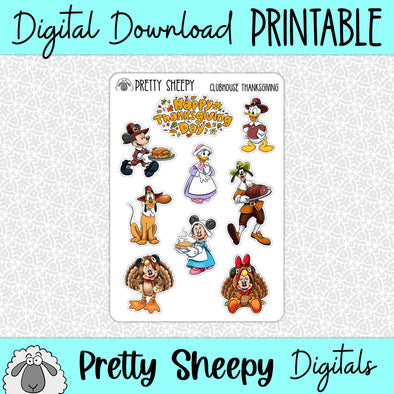 Clubhouse Thanksgiving Printable Stickers PNG Digital Download