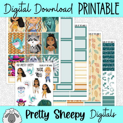 Colors of the Wind Printable Planner Stickers PNG Digital Download Weekly Vertical Kit