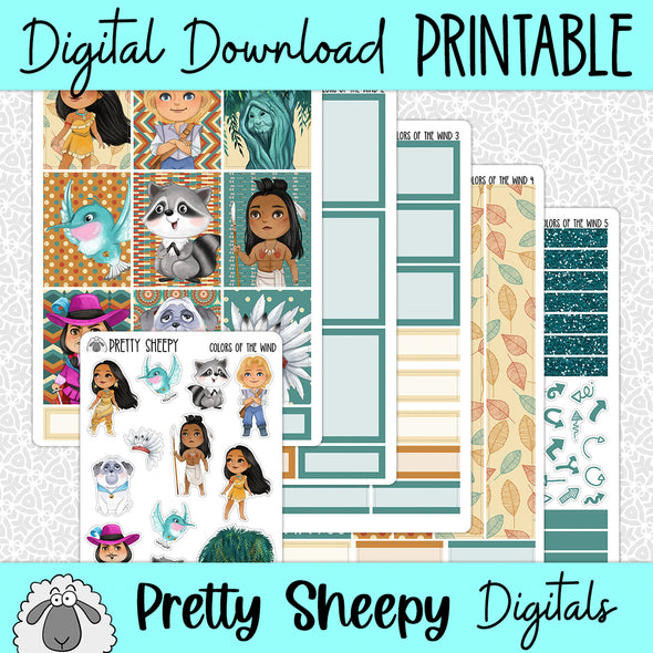 Colors of the Wind Printable Planner Stickers PNG Digital Download Weekly Vertical Kit