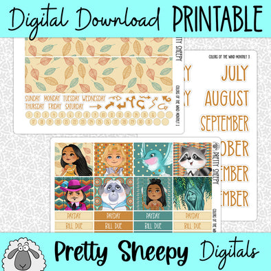 Colors of the Wind Printable Planner Stickers PNG Digital Download Monthly Kit