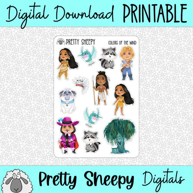 Colors of the Wind Printable Stickers PNG Digital Download