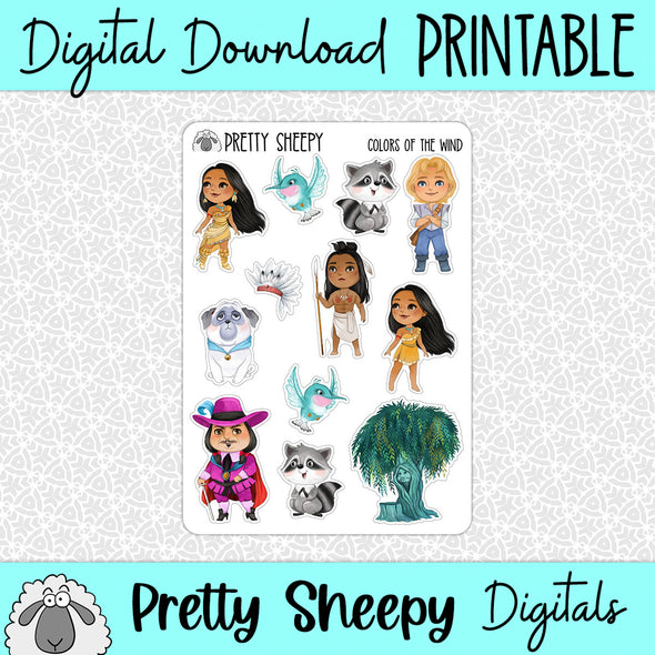 Colors of the Wind Printable Stickers PNG Digital Download