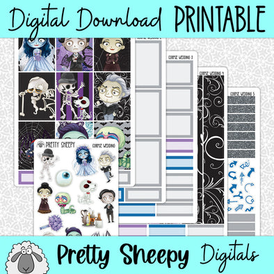 Corpse Wedding Printable Planner Stickers PNG Digital Download Weekly Vertical Kit
