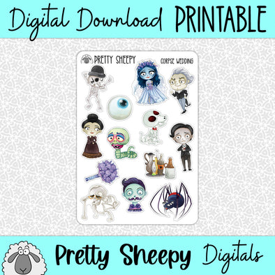 Corpse Wedding Printable Stickers PNG Digital Download