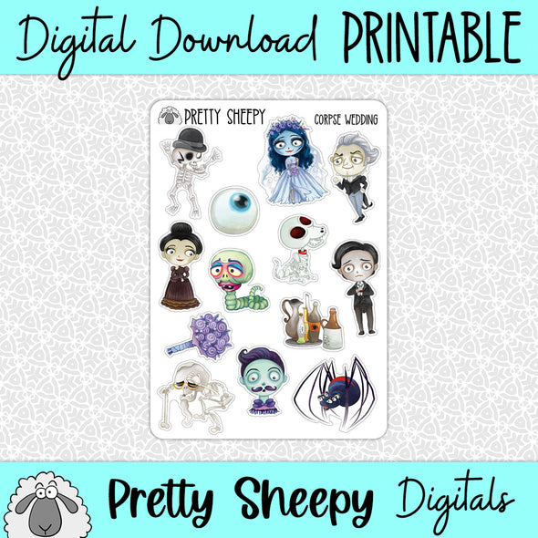 Corpse Wedding Printable Stickers PNG Digital Download