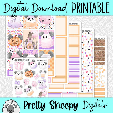 Cute & Spooky Printable Planner Stickers PNG Digital Download Weekly Vertical Kit