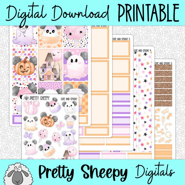 Cute & Spooky Printable Planner Stickers PNG Digital Download Weekly Vertical Kit