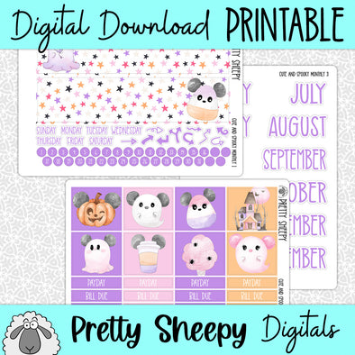 Cute & Spooky Printable Planner Stickers PNG Digital Download Monthly Kit