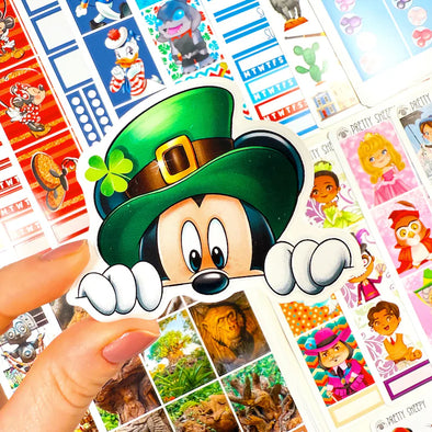 St. Patrick's Day Peeking Mouse Easy Peel Premium Vinyl Die Cut Sticker