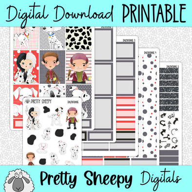 Dalmatians Printable Planner Stickers PNG Digital Download Weekly Vertical Kit