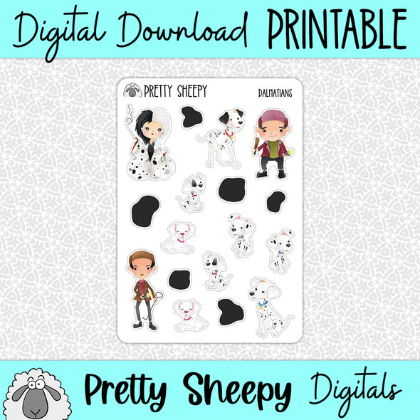 Dalmatians Printable Stickers PNG Digital Download