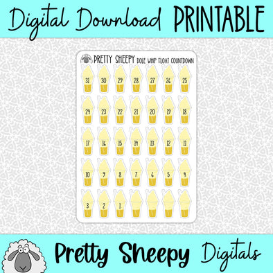 Dole Whip Float Countdown Printable Stickers PNG Digital Download