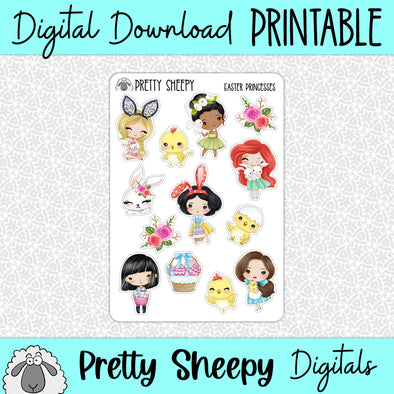 Easter Princesses Printable Stickers PNG Digital Download