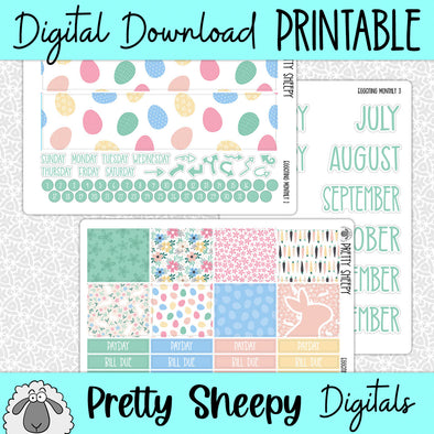 Egg-citing Easter Printable Planner Stickers PNG Digital Download Monthly Kit