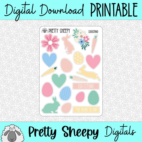 Egg-citing Easter Printable Stickers PNG Digital Download
