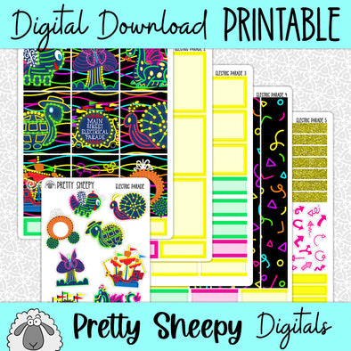 Electrical Parade Printable Planner Stickers PNG Digital Download Weekly Vertical Kit