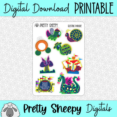 Electrical Parade Printable Stickers PNG Digital Download