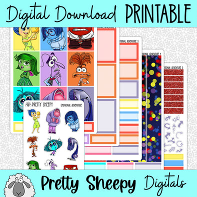 Emotional Adventure Printable Planner Stickers PNG Digital Download Weekly Vertical Kit