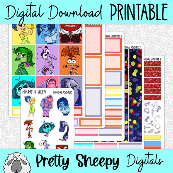 Emotional Adventure Printable Planner Stickers PNG Digital Download Weekly Vertical Kit