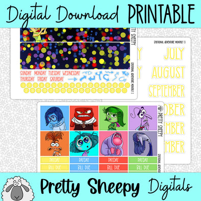 Emotional Adventure Printable Planner Stickers PNG Digital Download Monthly Kit